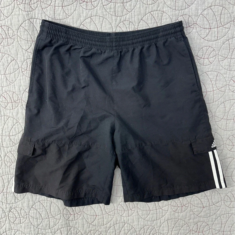 Adidas Athletic Shorts Black 3-Stripe 548533 /‎ Mens Large